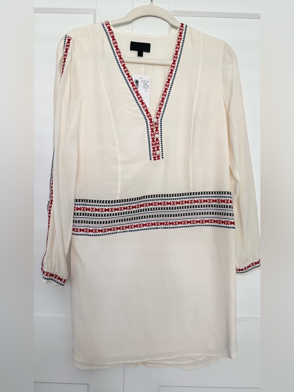 Embroidered V-Neck Cream Tunic Dress with embroidery Accents